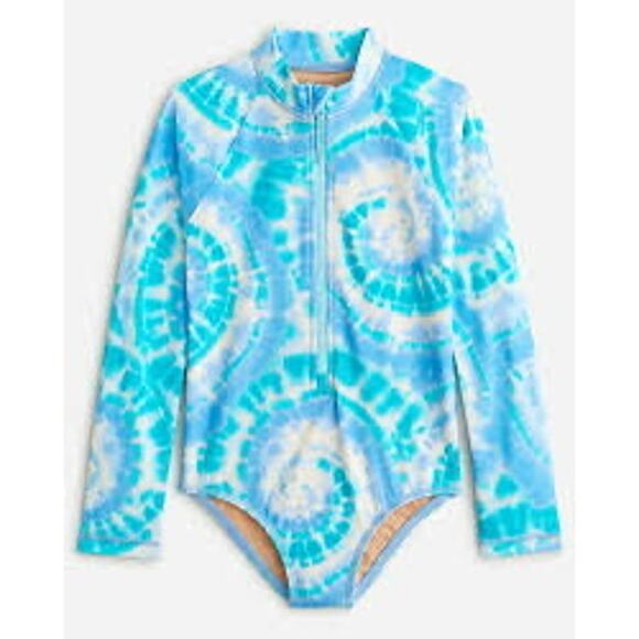 Crewcuts Girls Zip-up Rash Guard One-piece Swimsuit UPF 50 fabric Tie Dye Sz 4-5 - Picture 1 of 7